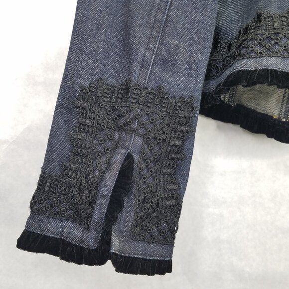 I.N.C. Jean Jacket Women's L Lace Velvet Beaded Button Hook Closure Denim VTG - Picture 12 of 16